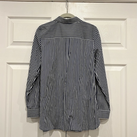 TALBOTS Striped Long Sleeve NON-IRON Collared Popover Top Blue White Size 8 - Picture 5 of 6
